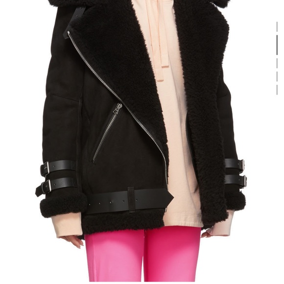 Acne studios suede lambskin shearling jacket in black size 34 - Picture 5 of 12